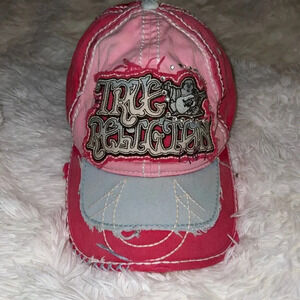 VTG True Religion Embellished Embroidered Cap Hat Buddha Retro Pink One Size
